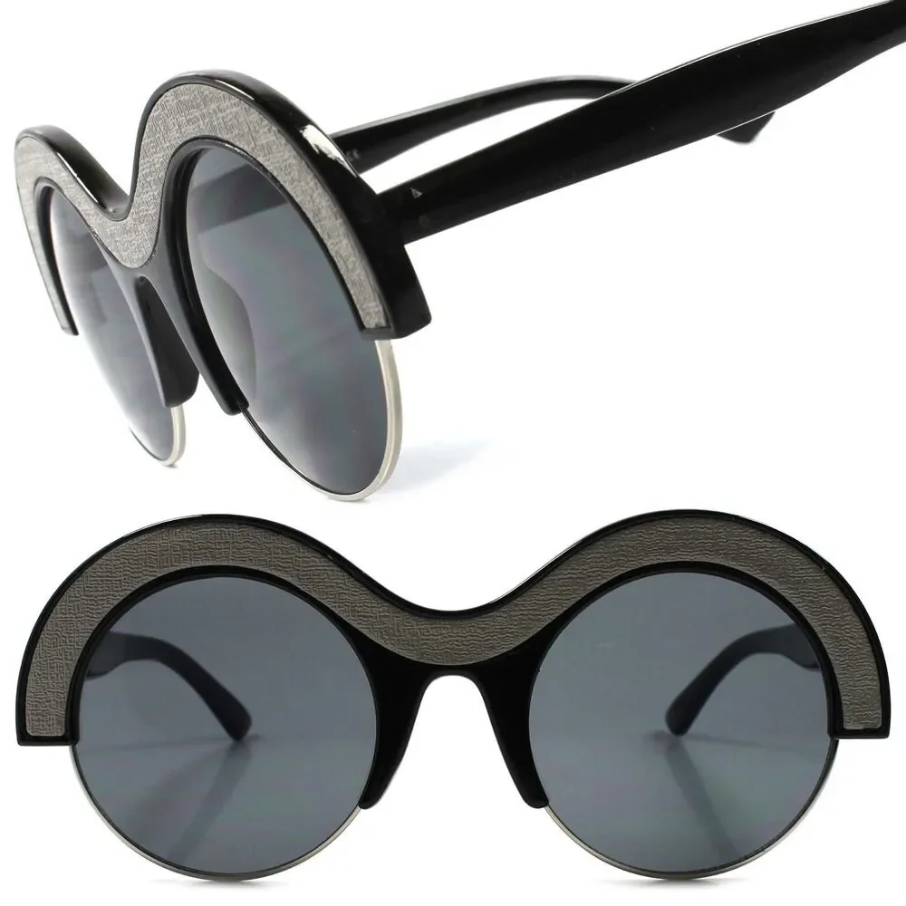 Designer Vintage Style Sexy Upscale Unique Womens Black Circle Round Sunglasses